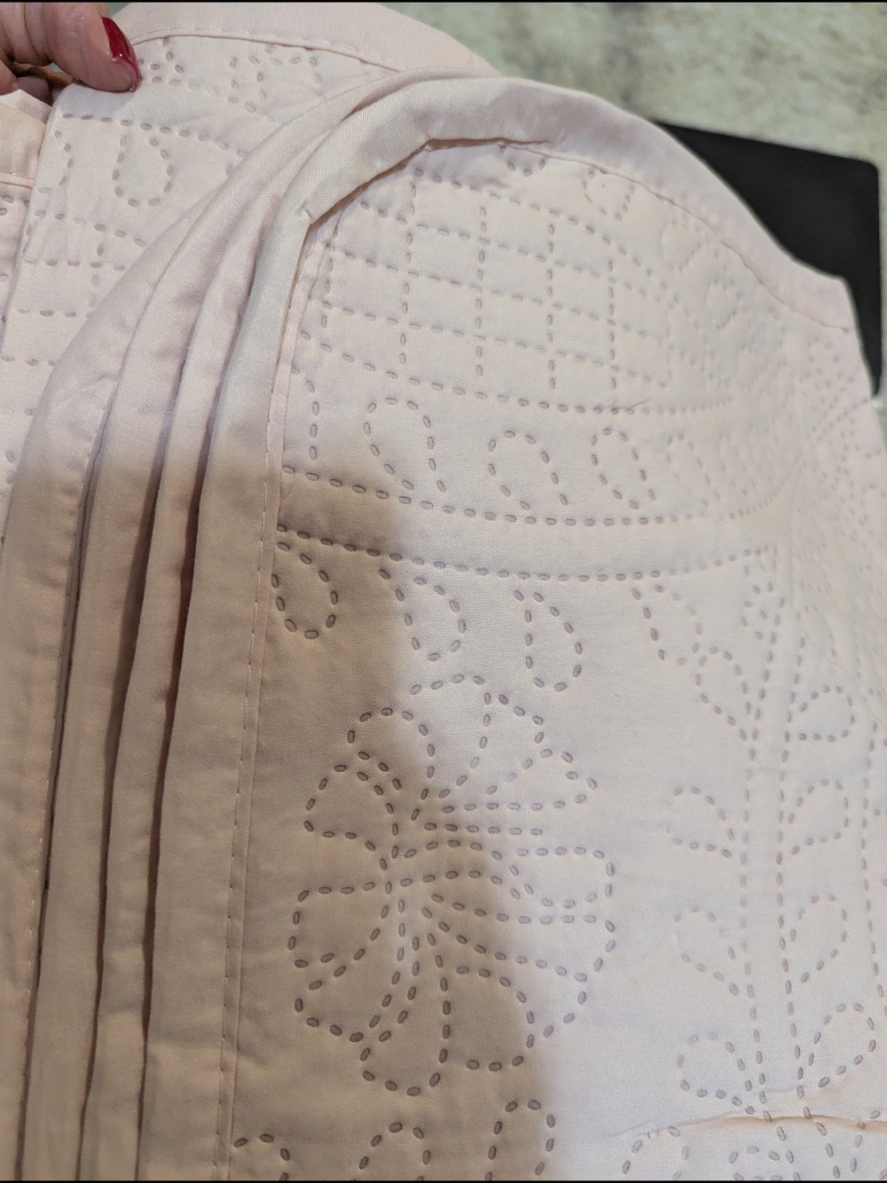 Light Pink Quilted Stitch-Pattern Full Size Quilt